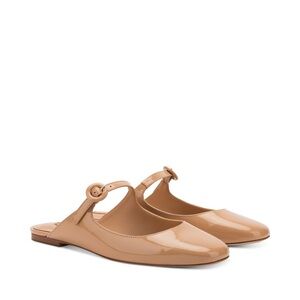 Larroude Tan Patent Mary Jane Mules